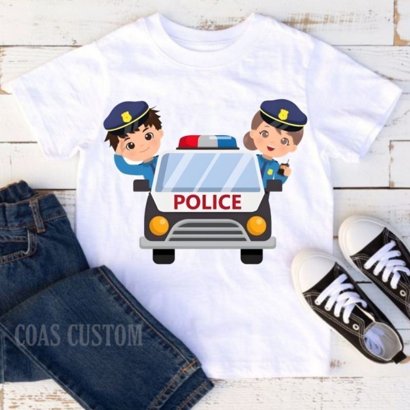 เสื้อยืดเด็ก เสื้อยืดเท่ๆลื่น พิมพ์ลาย Police Car เนื้อนุ่ม เย็นสบาย วัสดุ Poly - SSSHOP