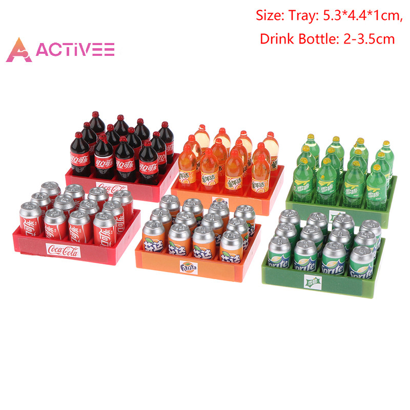  1 ชุด 1 กล ่ อง 12 Dollhouse Miniature Soda Drink Plus Tray Model DIY Accessories Toys Nice