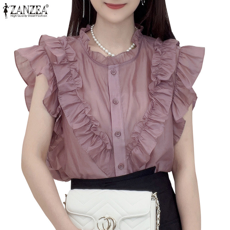 Zanzea เสื้อเบลาส์แขนกุดลําลองเกาหลีสําหรับผู้หญิง