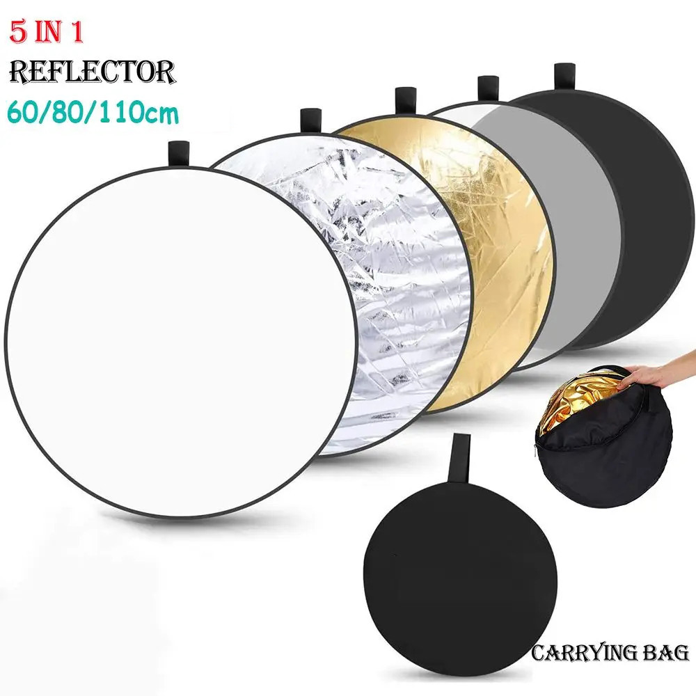 60cm/80cm/110cm 5 in 1 Portable Collapsible Round Photography Reflector Photo Studio Light Diffuser Multi-Disc with Bag
