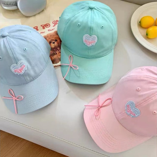 หมวกเบสบอลทรงสีลูกกวาดสไตล ์ เกาหลี Love Bow Soft Top