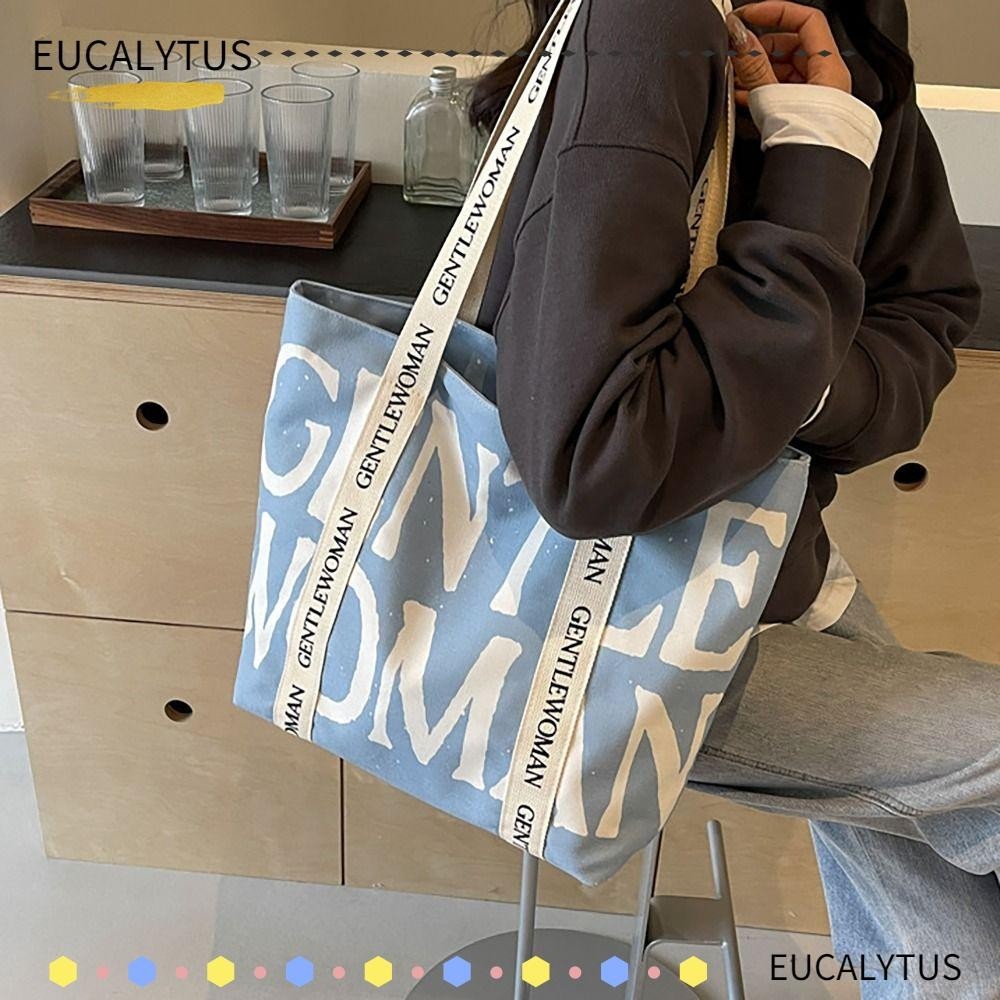 Eutus Tote Bags, Letter Printing Canvas Shoulder Bags, Stylish Large Capacity Commuting Bag Gentlewoman