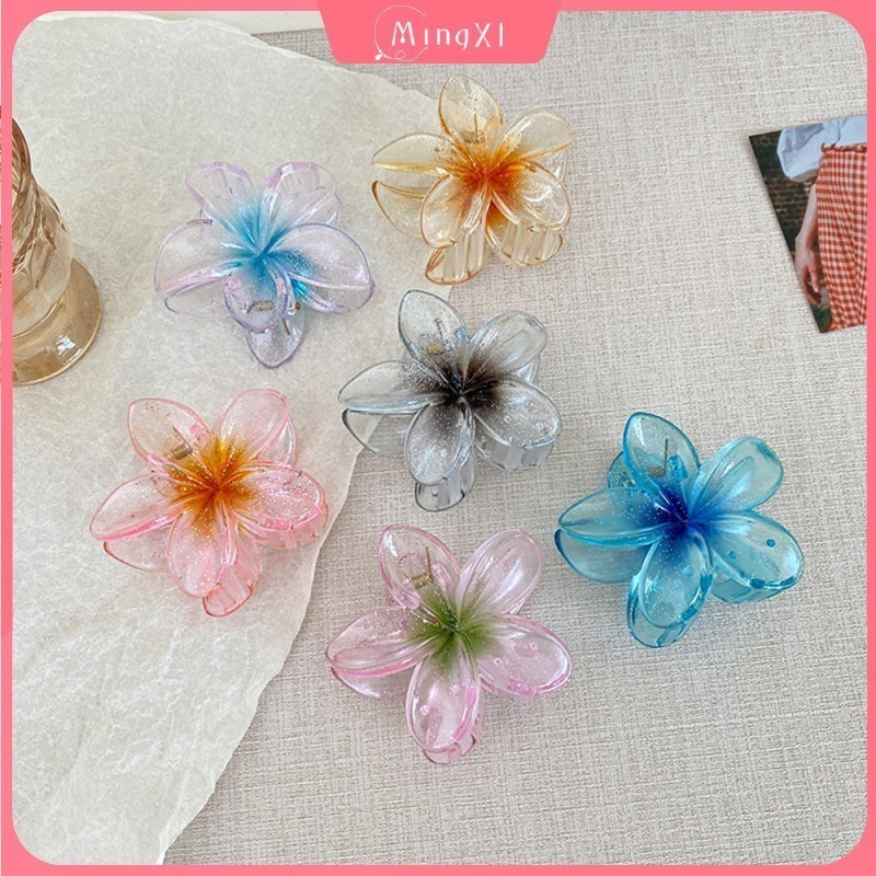 อะคริลิค ใหม่ไก่ไข่ดอกไม้ Glitter กิ๊บติดผมสีชมพูผู้หญิงสไตล์เกาหลี Ins Super Fairy Frangipani คว้าคลิปเรียบง่ายและทันสมัยโปร่งใส Hairpin เครื่องประดับผม