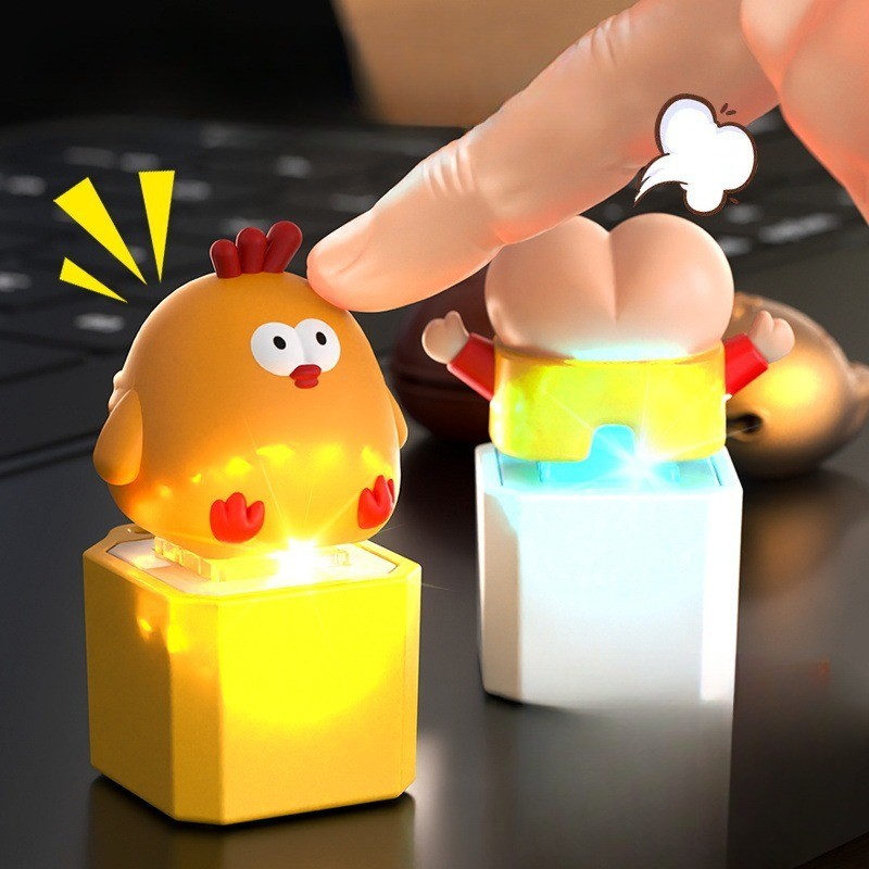 ปลาไม้แป้นพิมพ์พวงกุญแจอิเล็กทรอนิกส์ความบันเทิงทางกลของเล่นโคมไฟ นํา ไม้ปลาบุญ + 1 ปุ่มปลายนิ้วคีย์แหวนของขวัญสนุก