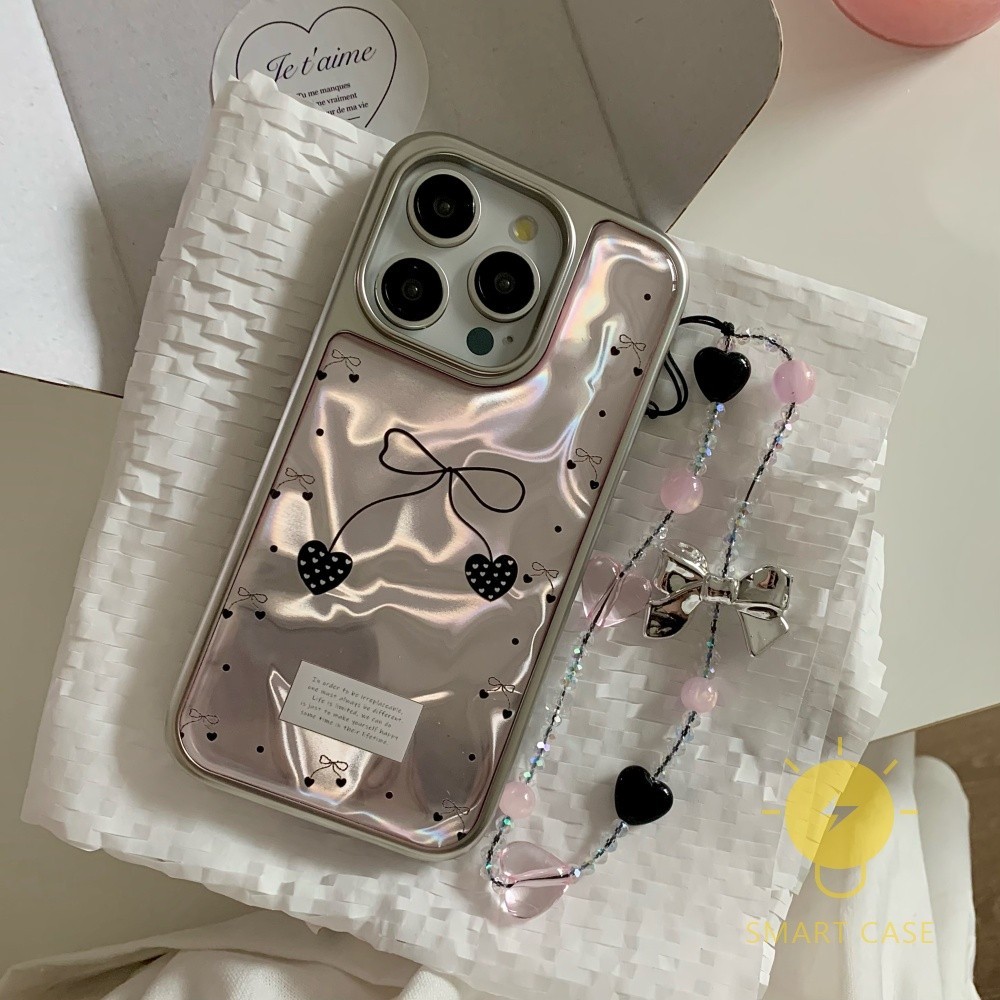 For เคสไอโฟน 11 [Plating Water Ripple Bowknot Chain] เคส Phone Case For iPhone 15 Pro Max 14 Pro Max