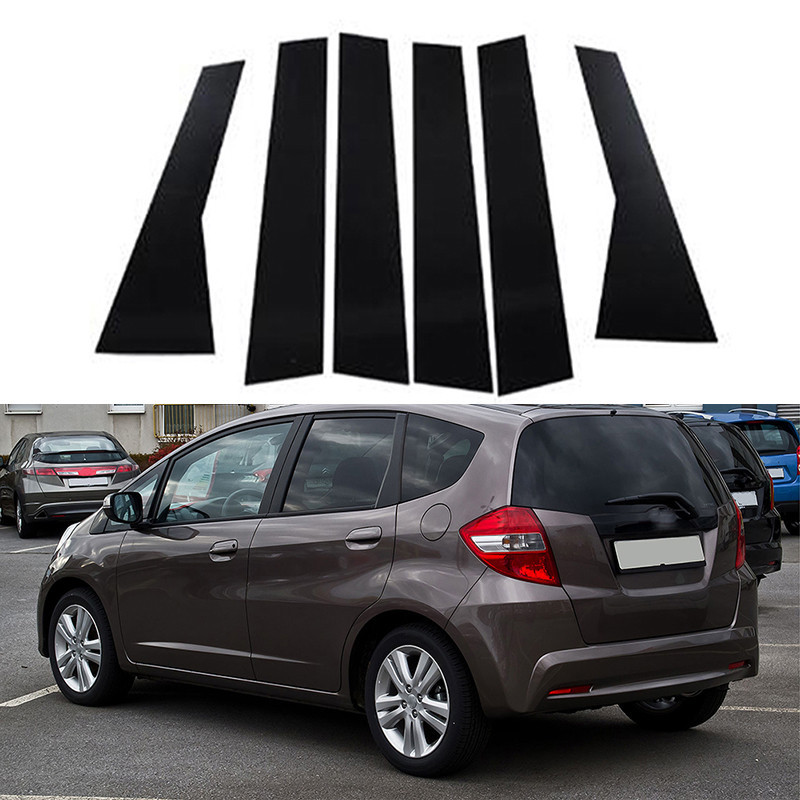 6pcs รถประตูหน้าต่างคอลัมน์ B เสาโพสต์สติกเกอร์สําหรับ Honda Fit Jazz 5 ประตู Hatchback 2008-2013 Center Trim
