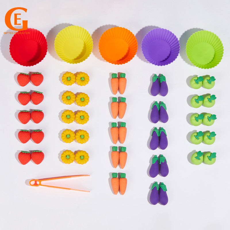 50 ชิ ้ นผักนับของเล ่ นผักชุดคัดแยกสี Montessori Fine มอเตอร ์ ทักษะการฝึกอบรม Eye Hand Coordination Early Education