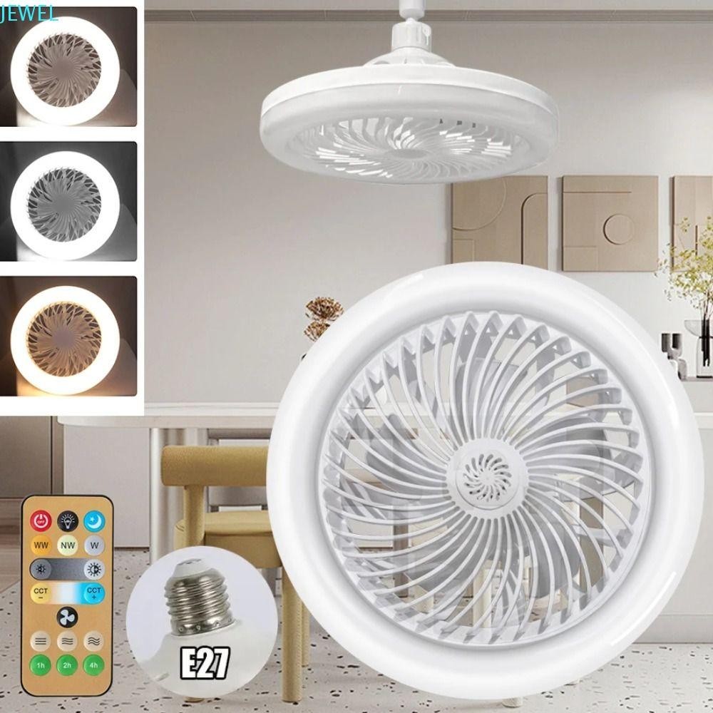 Jewel ไฟพัดลม LED, รีโมทคอนโทรล 2-in-1 หลอดไฟ LED, โคมไฟเงียบโมเดิร์นสมาร์ท E27 สกรูพัดลมห้องนั่งเล่น