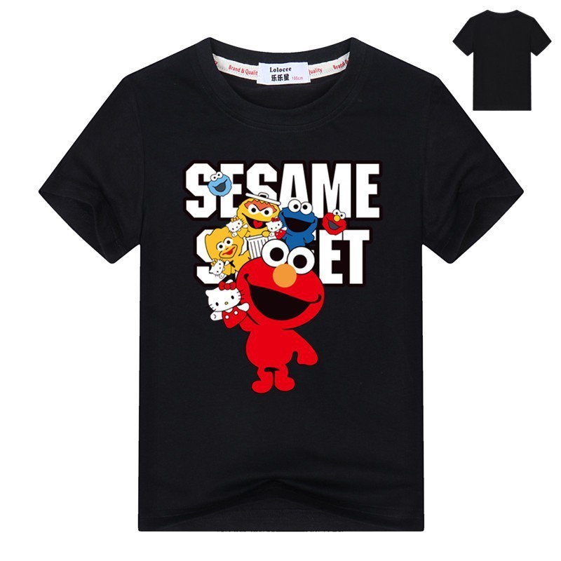 เสื้อยืดลายกราฟฟิก Sesame Street เสื้อยืดแขนสั้นสำหรับเด็ก ผ้าฝ้ายแท้