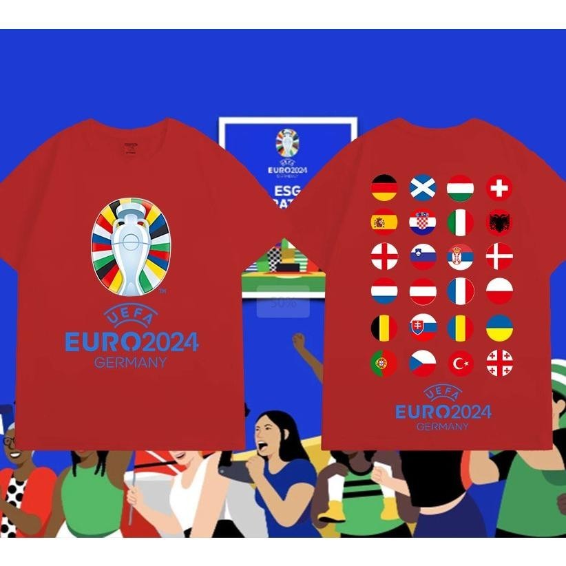 สไตล์ใหม่ 2024 uefa european football championship พิมพ์ผ้าฝ้าย การแข่งขันฟุตบอลยูโร แบบ Unisex S-5X