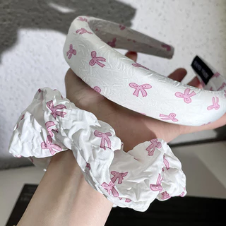 2024ins สไตล์ฤดูร้อน Sweetheart Soft Girl Scrunchy แหวนผมโบว์สีชมพู