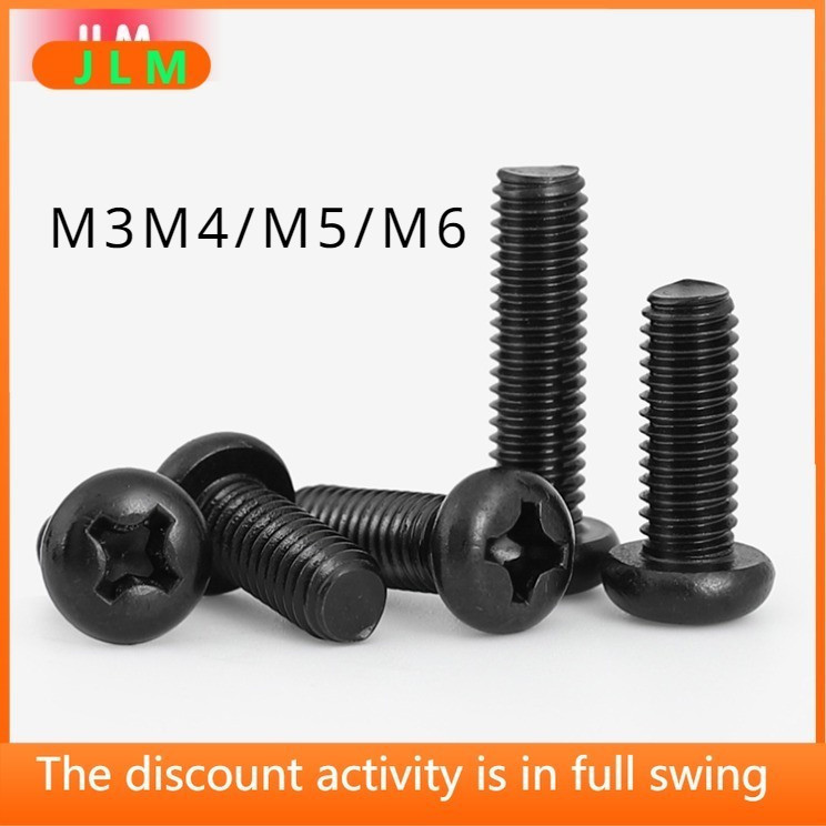 ((JLMD) สกรูหัวกลม Phillips M3M4/M5/M6 สกรูขนาดเล็กอิเล็กทรอนิกส์สีดํา สกรูแว่นตาแข็ง