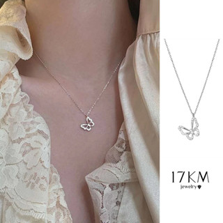 17กม ง่ายกลวงสร้อยคอผีเสื้อคริสตัลจี้เงินโซ่เค้นคอสําหรับผู้…