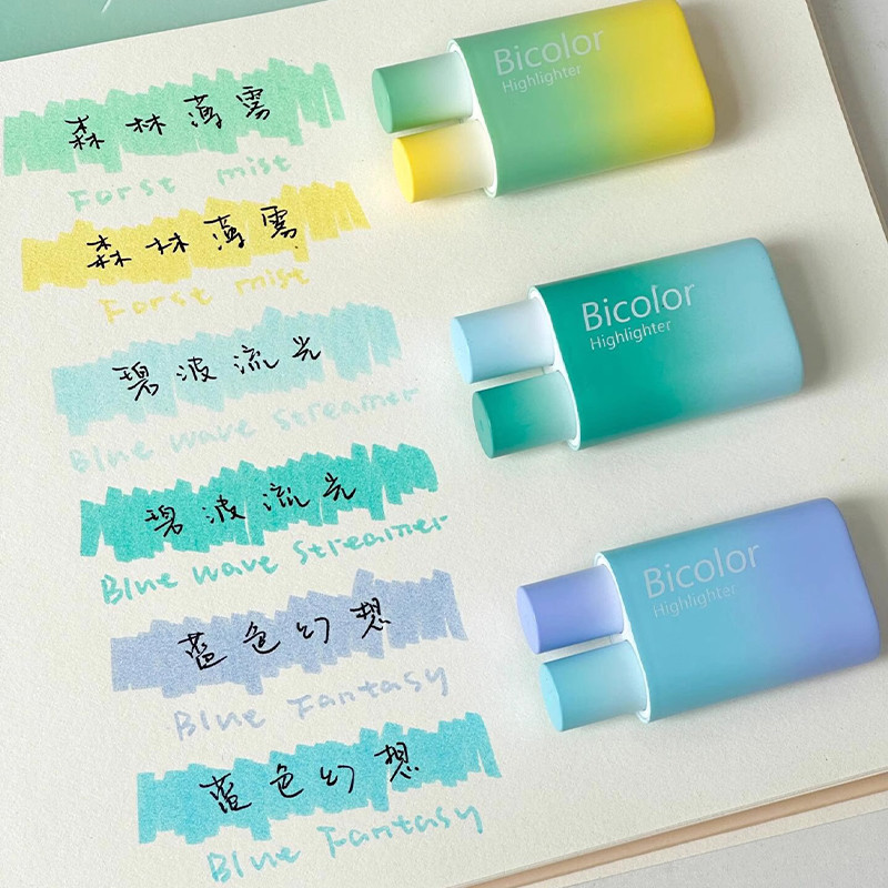 6 สี Creative Dual-tip Highlighter ชุดนักเรียนขนาดใหญ่ความจุ Gradient Marker DIY บัญชีมือตกแต่งปากกาน้ํา