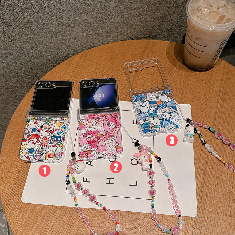 Samsung Galaxy Z Flip7 FE 6 5 4 3 5G รวมทุกอย่างป้องกันจี้กรณีขนม KT แมวน่ารัก Drop-proof ความคิดสร้