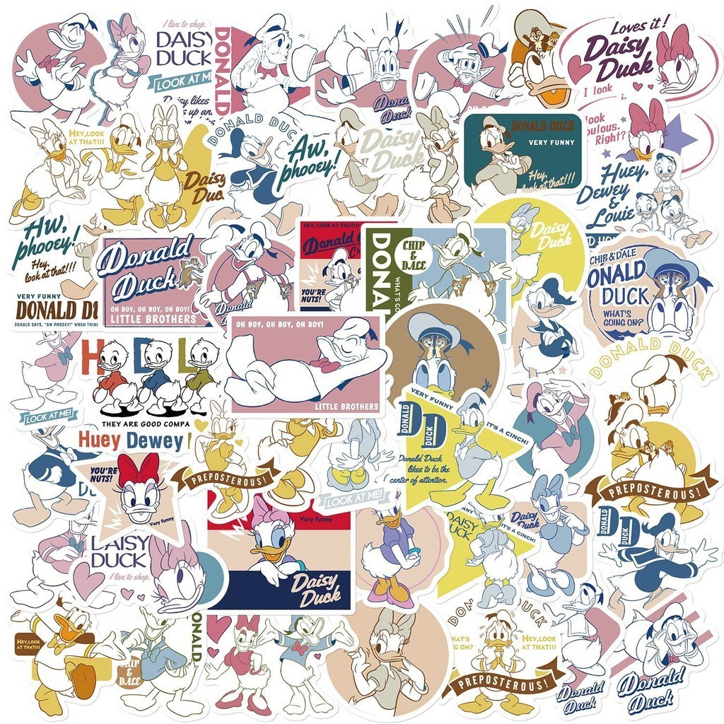(ที่ได้รับอนุญาต) สติ๊กเกอร์ PVC กันน้ําลายการ์ตูน Donald & Daisy Ducks 50 ชิ้น