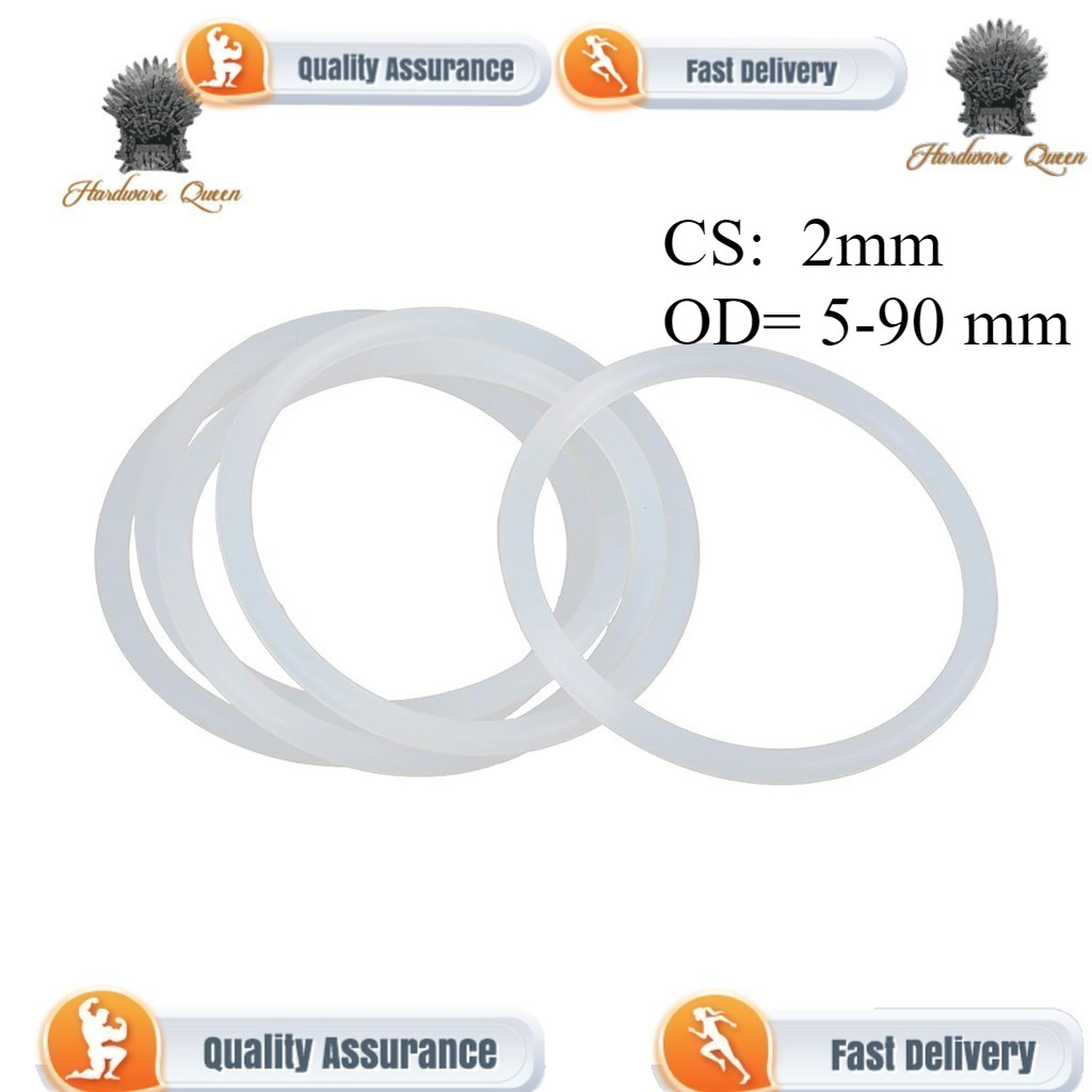 [QA4] ซิลิโคนซีล O แหวนซิลิโคน O-Ring สีขาว OD: 5-90 มม. * CS: 2 มม.ยางซีลปะเก็นกันน้ําทนอุณหภูมิสูงของแท้ผลิตภัณฑ์มาตรฐานสากลขนาดที่แตกต่างกัน