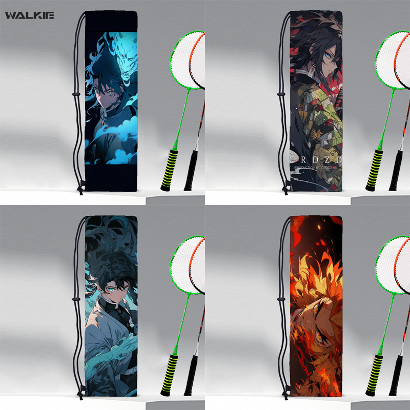 Walkie Animie Demon Slayer ไม้แบดมินตันแบบพกพากระเป๋าไม้เทนนิสป้องกัน Drawstring กระเป๋าแฟชั่นกํามะหยี่กระเป๋ากีฬากลางแจ้งอุปกรณ์เสริม