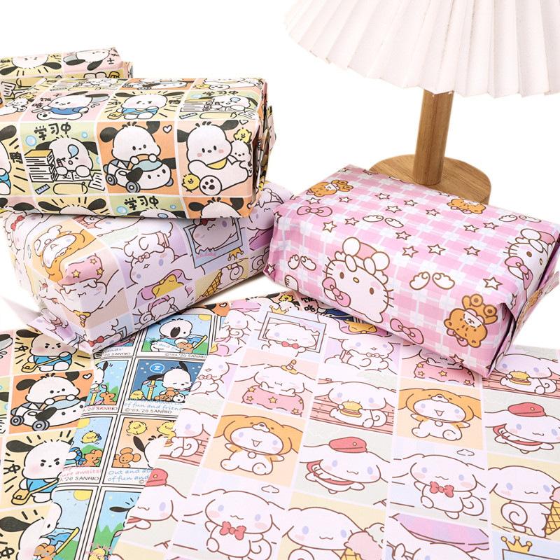 9 ชิ้น/เซ็ต Sanrio Cinnamoroll Hello Kitty ของขวัญวันเกิดกระดาษห่อ/การ์ตูน Kawaii DIY เฉือนช่อดอกไม้บรรจุกระดาษ