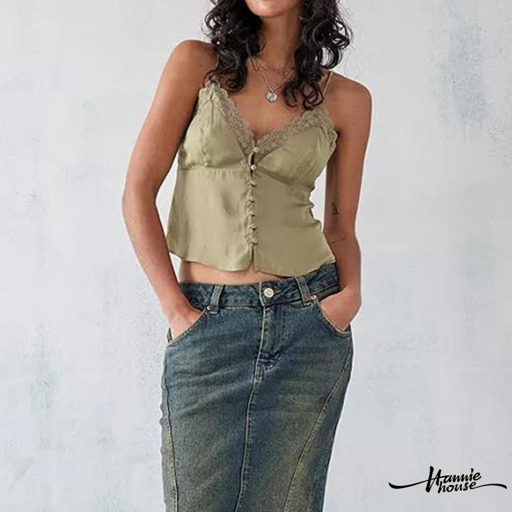 Hanie House- เสื้อกล้ามคอวีติดกระดุมสําหรับผู้หญิง