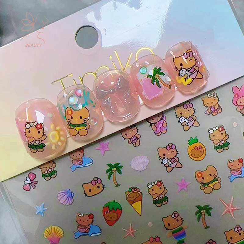 [maybeauty] Hawaii Sanrio Hello Kitty 3D สติ๊กเกอร์ติดเล็บสติ๊กเกอร์ติดเล็บสําหรับเล็บ KT Cat Bow Nails DIY Happy Accessories DIY Nail Patch {TH}