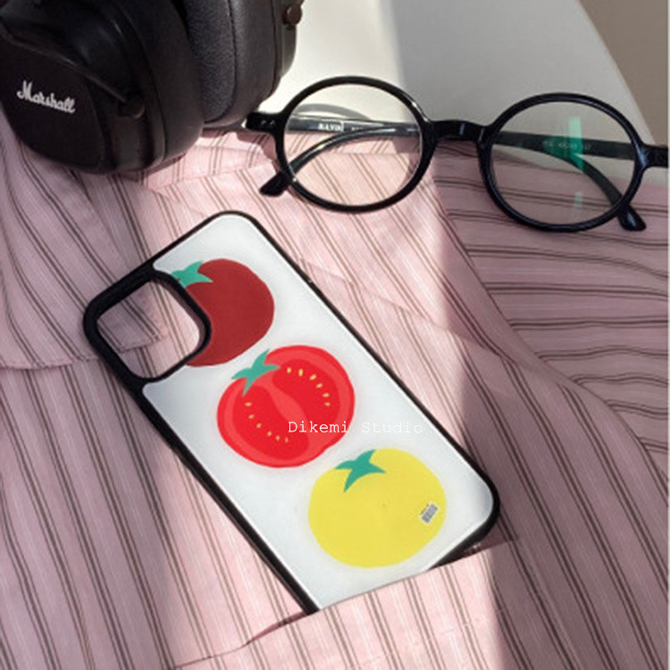 เกาหลี ins การออกแบบตัวละครที่มีสีสันมะเขือเทศสีดําด้านข้างขอบนุ่มเคสโทรศัพท์สําหรับ iphone15promax/14pro/13/12/11/14plus เคสโทรศัพท์