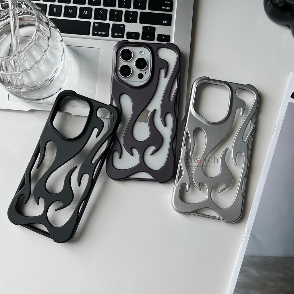 Soft Frosted สี TPU สําหรับ iPhone 16 15 14 13 11 12 Pro Max 16 14 15 Plus Hollow Flame Full Coverage กระจกหลุมขนาดใหญ่ Anti Falling ฝาครอบ