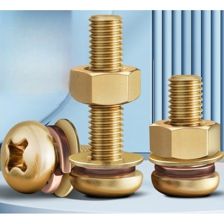 M3 M4 M5 ชุดสกรูทองเหลือง Phillips สกรูหัวกลมแบนสปริงเครื่องซักผ้า Nut Bolt ผสม