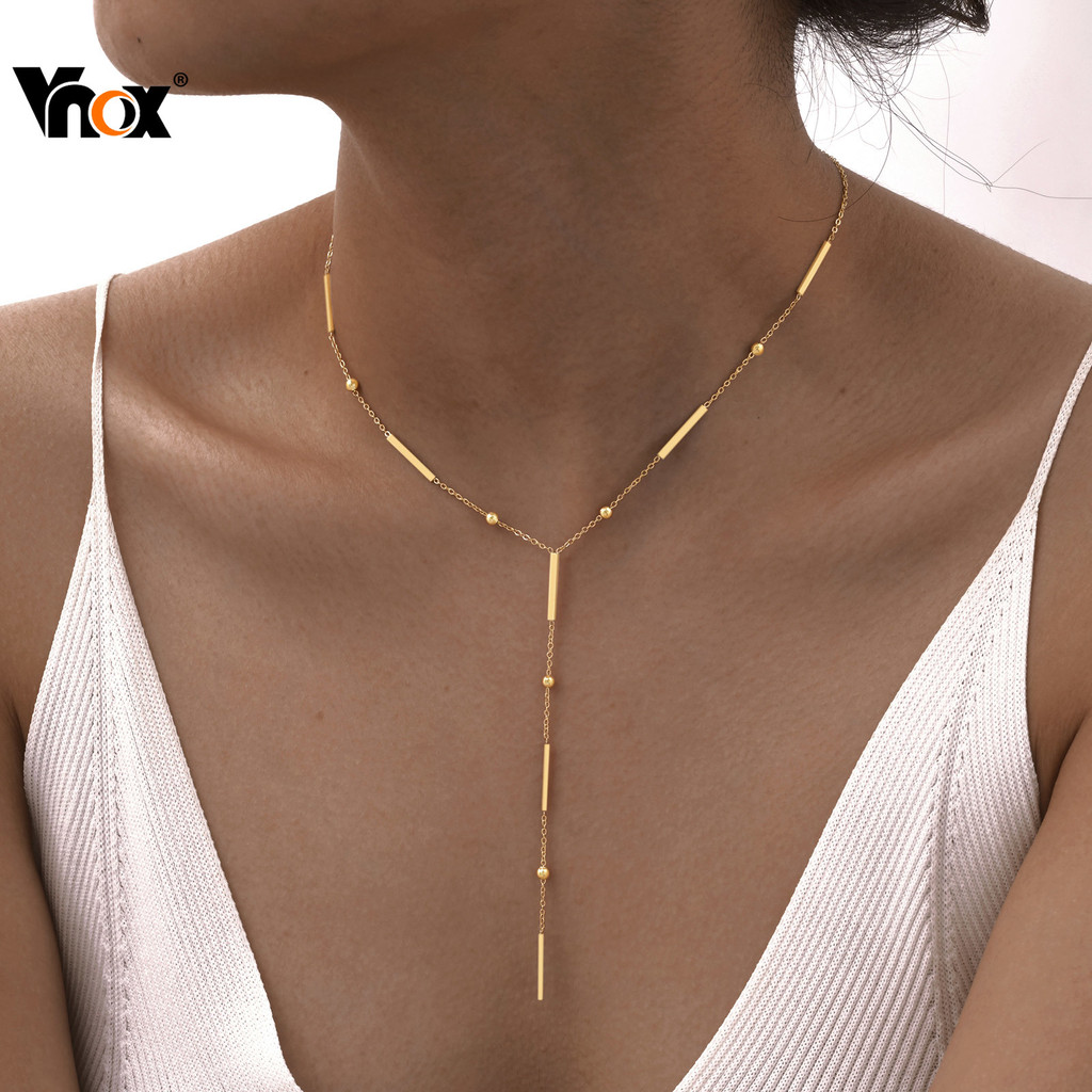 VNOX วีน็อกซ์ สร้อยคอเหล็กไทเทเนียมรูปตัว ย สําหรับผู้หญิงที่เรียบง่ายโซ่ประณีตสร้อยคอเครื่องประดับของขวัญ