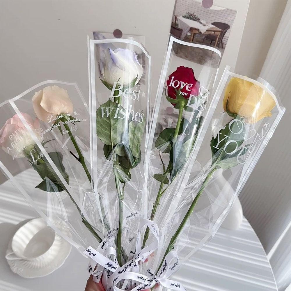 FAVORITEGOODS 50 ชิ้นแขนดอกกุหลาบเดี่ยว,กันน้ํา Ins สไตล์ถุงห่อดอกไม้,ห่อดอกไม้โปร่งใสดอกไม้วัสดุบรรจุภัณฑ์ครบรอบ - รูปที่ 3