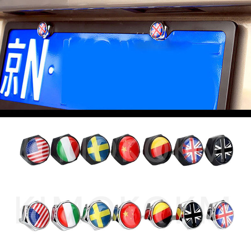 4 ชิ้น/เซ็ตรถ USA อิตาลีเยอรมนีอังกฤษธงโลหะสกรูป้ายทะเบียนสลักเกลียว Auto Universal รถอุปกรณ์เสริมสํ