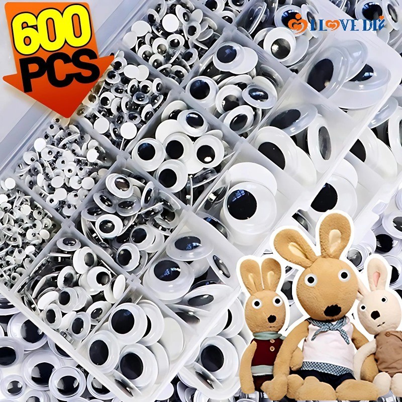 600pcs สีดําสีขาวจําลอง Googly Eyes - Self-Stick Wiggly Eyeball สติกเกอร์ - Bulk Pack สําหรับเด็กs C