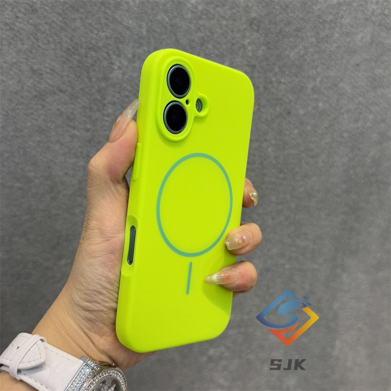 ใหม่ซิลิโคน micropyle นีออนสีเขียว Slim เคสซิลิโคนสําหรับ iPhone 16 Pro Max 15/14/13/12 Pro Max 14/15/16Plus ฝาครอบกันกระแทกแม่เหล็กพร้อมการป้องกันทหาร