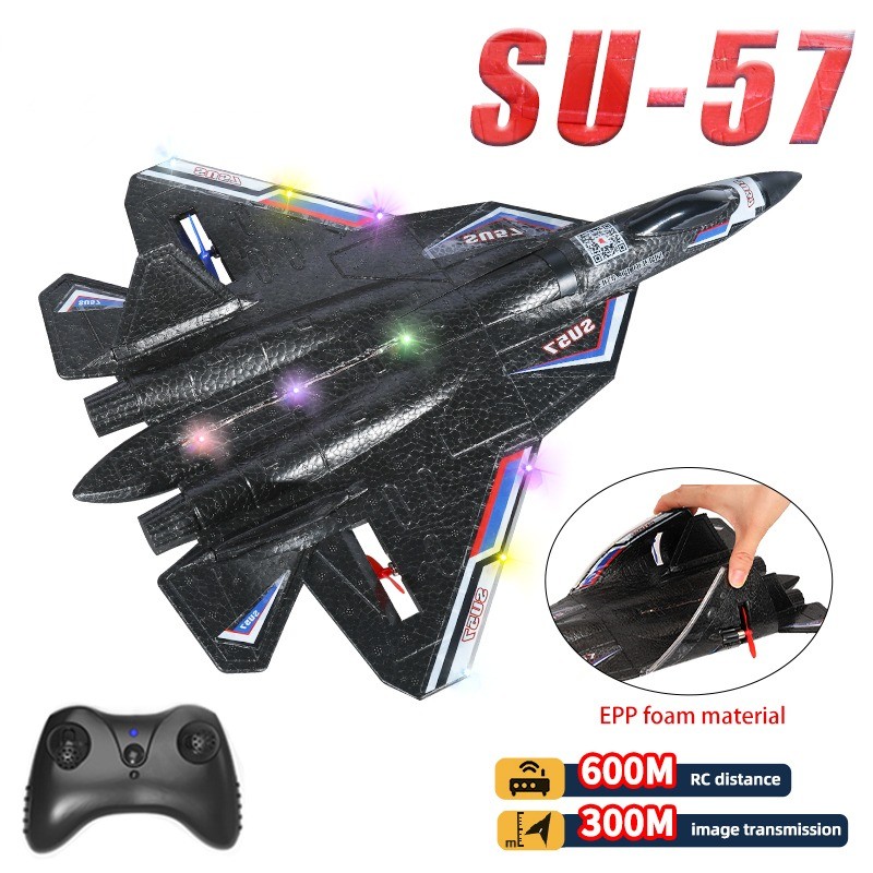 Jamxun RC เครื่องบิน SU57 2.4G พร้อมไฟ LED เครื่องบินรีโมทคอนโทรลบินรุ่นเครื่องร่อน EPP โฟมของเล่นเค