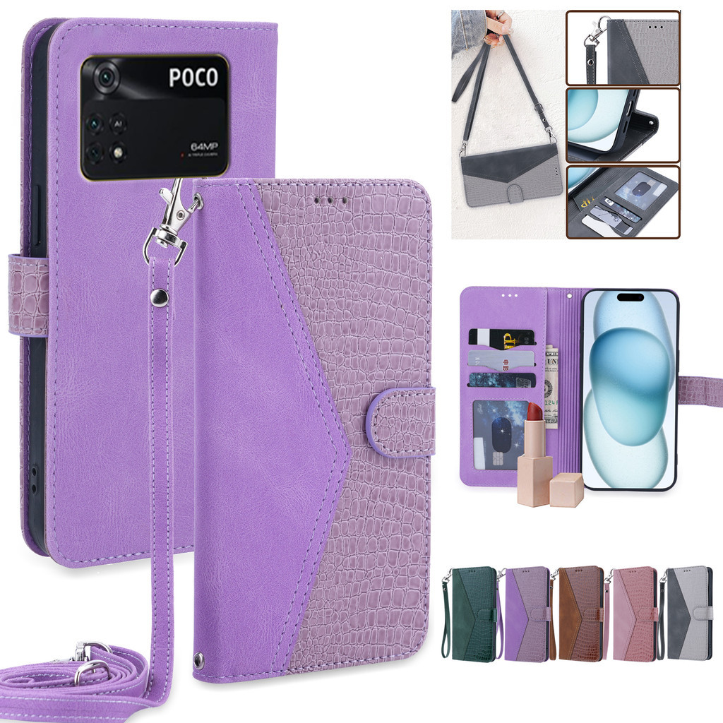 MATAHARI Lanyard Strap Casing สําหรับ Xiaomi POCO M4 Pro 4G Leather Case MZB0B5VIN, 2201117ปี่, 2201