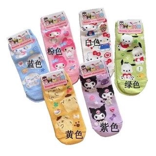ฤดูใบไม้ผลิฤดูร้อนการ์ตูน Melody Cinnamon Dog Kuromi Hello Kitty Pacha Dog เกาหลี Dongdaemun ถุงเท้าสั้นผู้หญิง