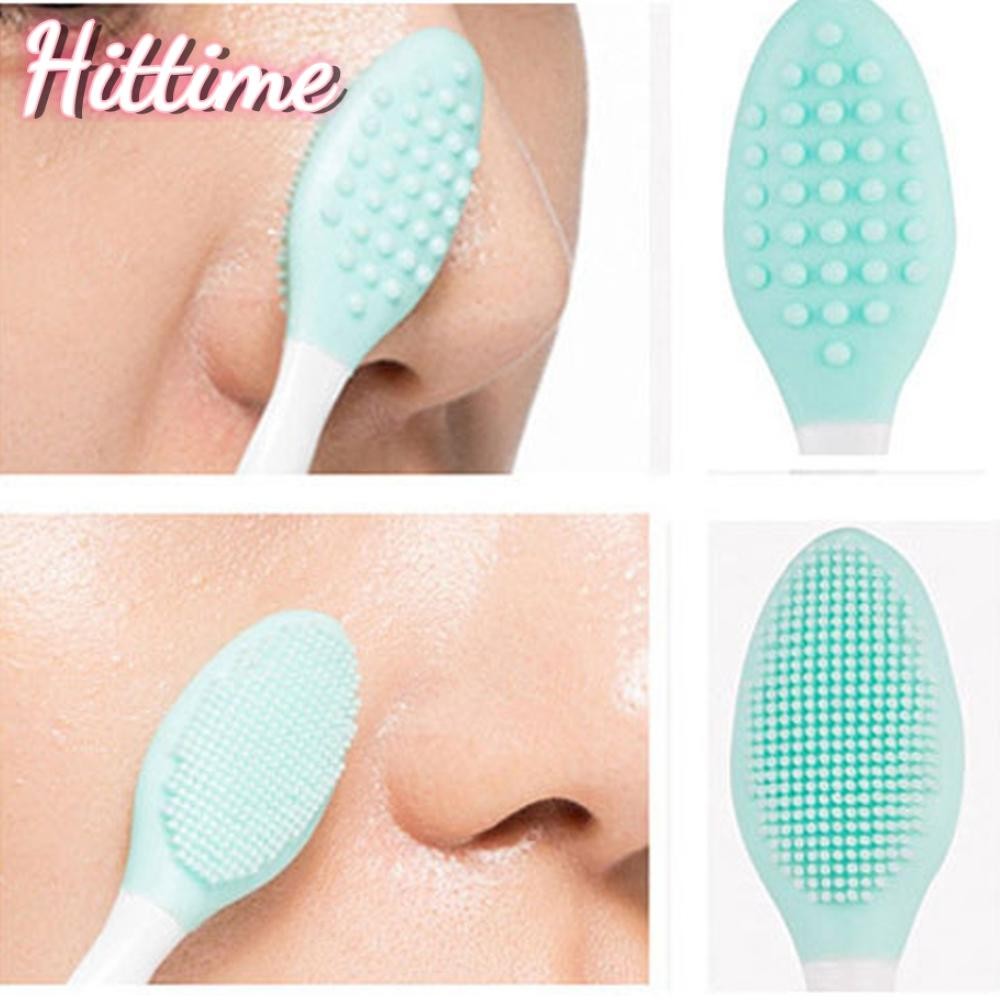 Hittime แปรงล้างหน้าซิลิโคนสองด้าน 1 ชิ้น สําหรับขัดผิวและทําความสะอาดจมูก V8W2