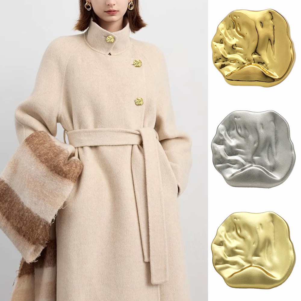 10ชิ้นมินิมอลกระดุมโลหะจีบสําหรับเสื้อโค้ทเสื้อกันหนาวสูท-รูปร่างผิดปกติ18/25/36มิลลิเมตร(ทอง/เงิน/ทองอ่อน)ปุ่มเย็บผ้า