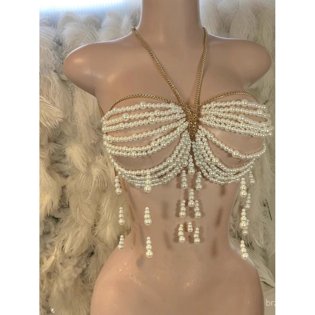 PUNK Fashion chicano Style Gothic Coquette necklace ANGLE Bra Body CHAIN โซ่อกโซ่เอวลูกปัดชุดชั้นในใ