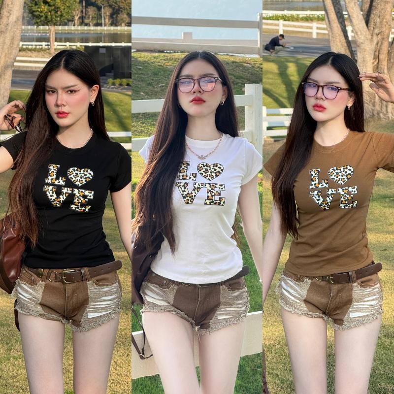 เสื้อยืดคอกลมแขนสั้น เสื้อเข้ารูป ผ้ายืดยูนิ สกรีนลายเสือ  สาวกรามูตัวแม่เว่อ พร้อมส่งทุกสี ผ้ายืดเยอะสาวอวบใส่ได้ รุ่น