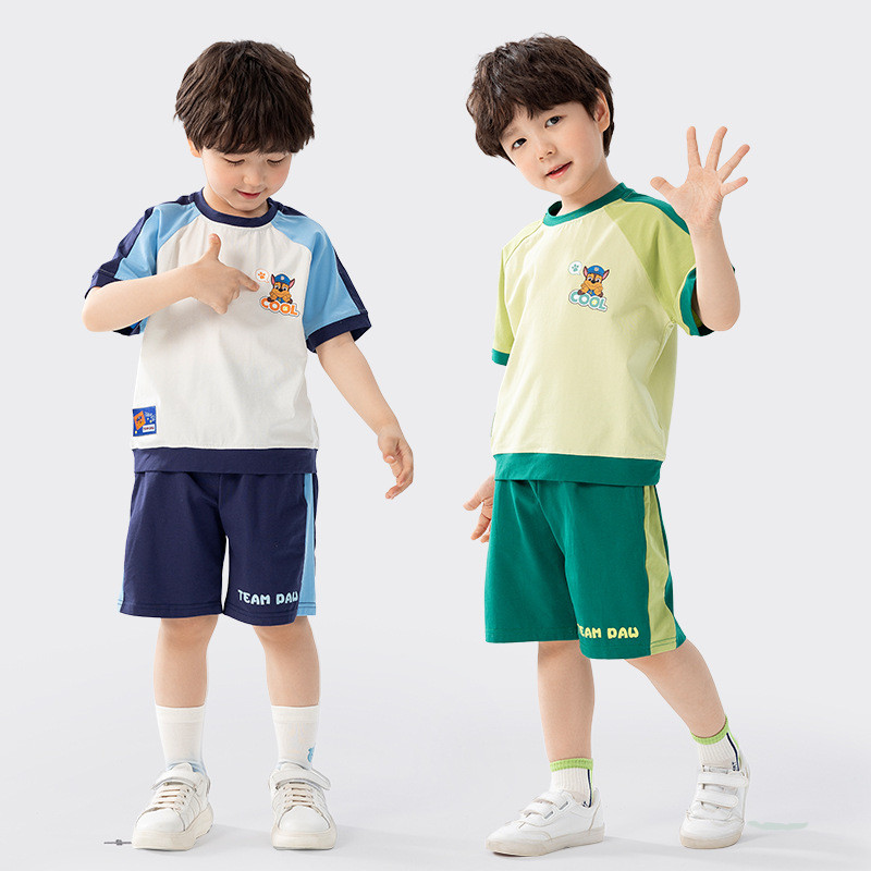 paw patrol ชุดสูทแขนสั้นฤดูร้อนสไตล์ใหม่เสื้อยืดเด็กกางเกงขาสั้นชุดกีฬา