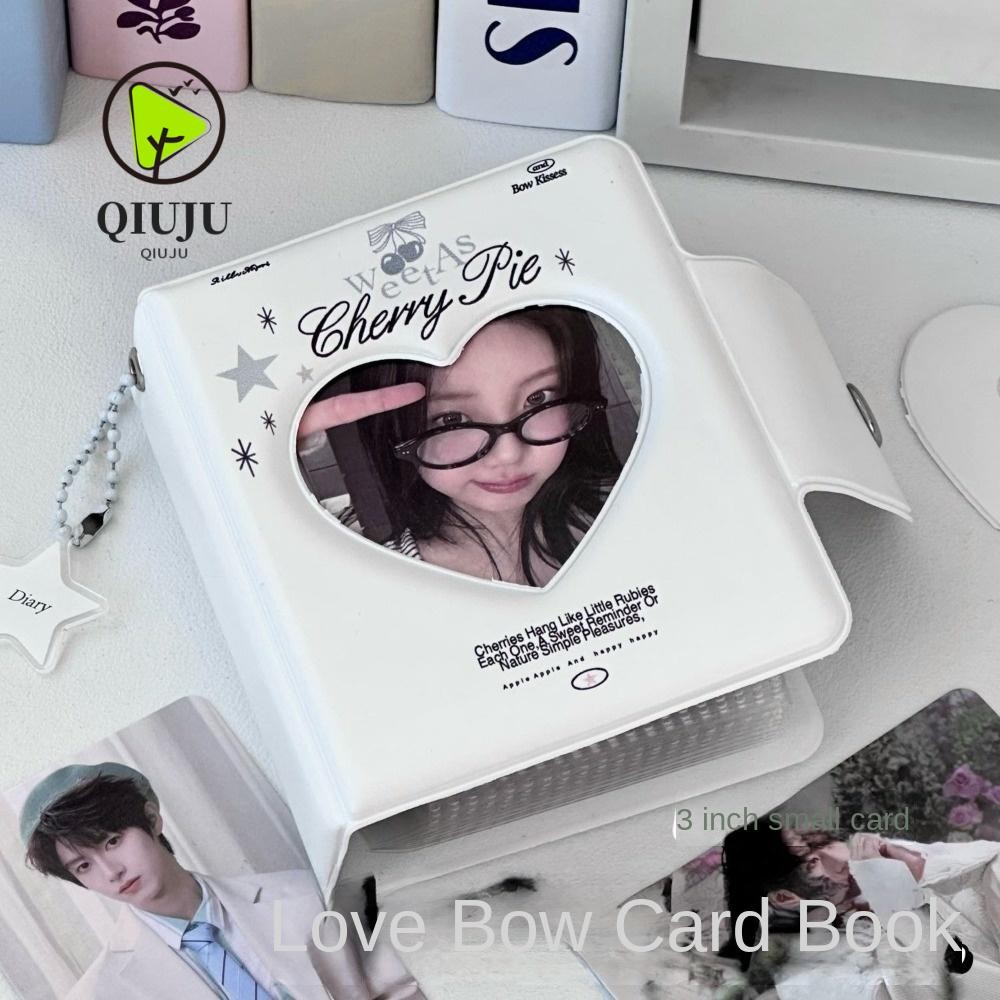 อัลบั้มการ์ด QIJU, Pudding puppy PVC Photocard Binder, พร้อม 16 หน้าภายใน 3 นิ้ว Mini Love Bow สมุดโปสการ์ด