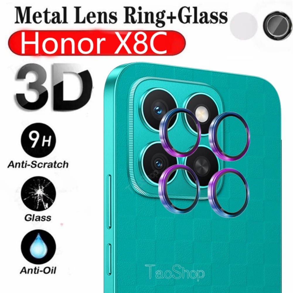 แหวนโลหะกล้องเลนส์ป้องกันฟิล์มสําหรับ Honor X8C X6C X8B X7C X 8C X 6C X 8B X 7B HonorX8C HonorX6C/X8B X7B กระจกนิรภัยคลุมทั้งหมดฟิล์มป้องกัน