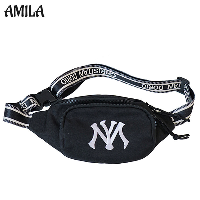 Amila กระเป๋าคาดหน้าอกแฟชั่นสไตล์เกาหลีส่วนบุคคลอินเทรนด์ Cool Letter เด็ก Casual All-Match Crossbody กระเป๋าไนลอน