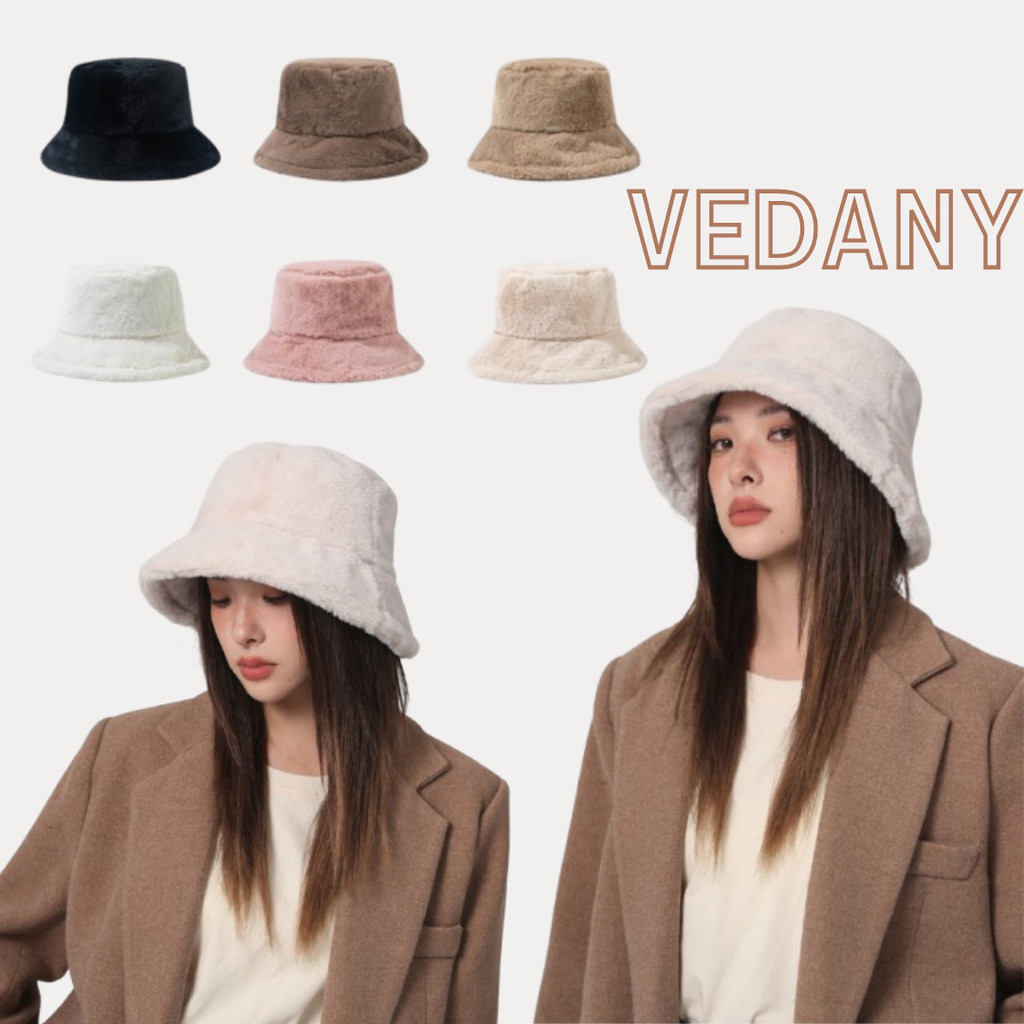 Puffy bucket hat หมวกบักเก็ต ขนนุ่ม หมวกกันหนาว พร้อมส่ง ใส่ได้ทุกลุค VDN-H-Fur