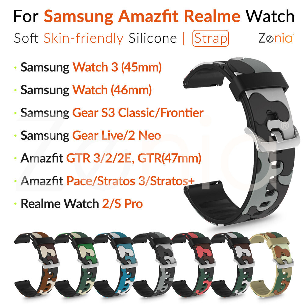 22 มม.สายนาฬิกาซิลิโคนหลากสีสําหรับ Samsung Galaxy Watch 3 45mm/46mm, Gear S3 Classic/Frontier, Gear 2 R380/R381/R382 สําหรับ Amazfit GTR 47mm 2E GTR2 GTR3 สําหรับ Realme S Pro