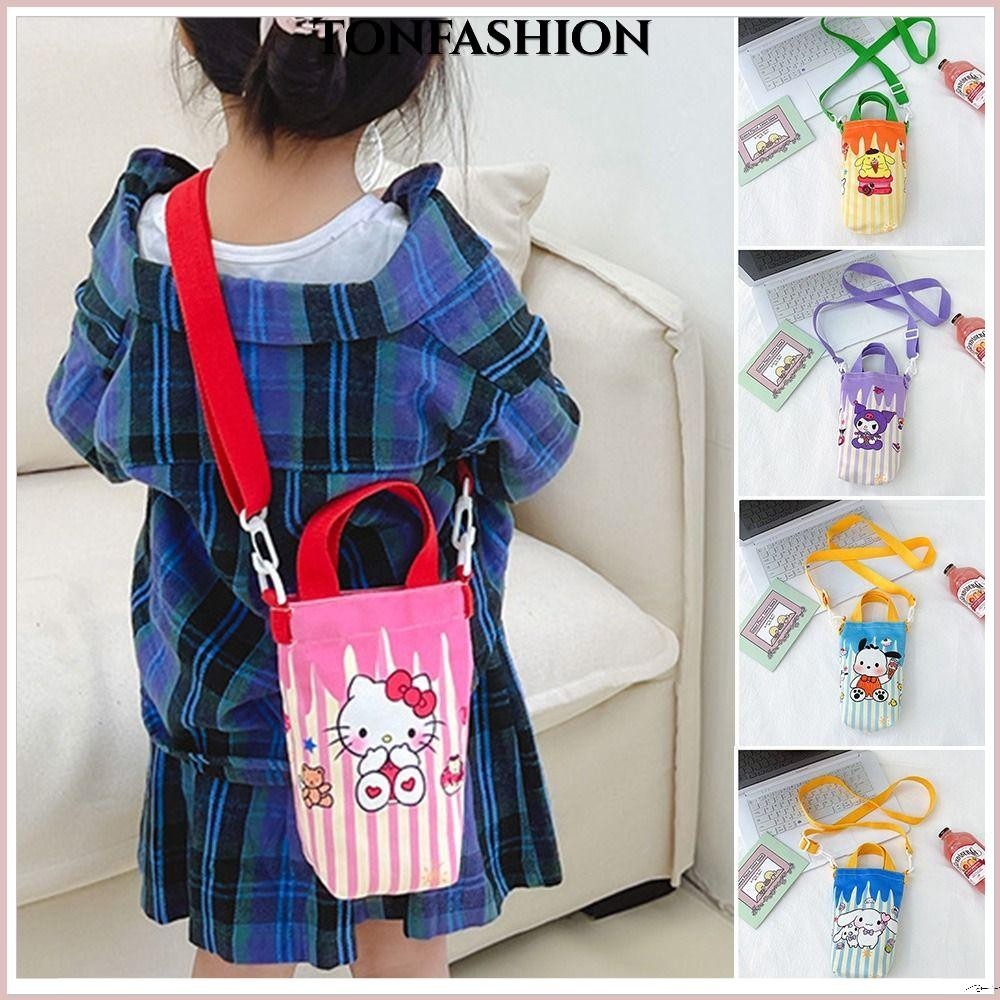 Tonfashion Kuromi กระเป๋าสะพายไหล่ กระเป๋าถือ ผ้าแคนวาส ทรงบักเก็ต ลาย Cinnamoroll สําหรับเด็กผู้หญิง