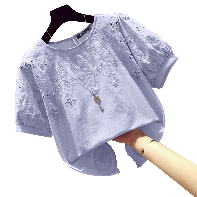 Zanzea เสื้อเบลาส์ แขนสามส่วน คอกลม สไตล์เกาหลี สําหรับผู้หญิง