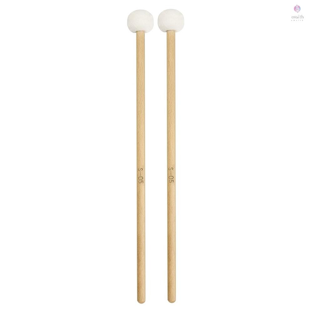 ไม้ตีกลองสักหลาด พร้อมด้ามจับไม้ สีขาว สําหรับเครื่องดนตรี 1 คู่