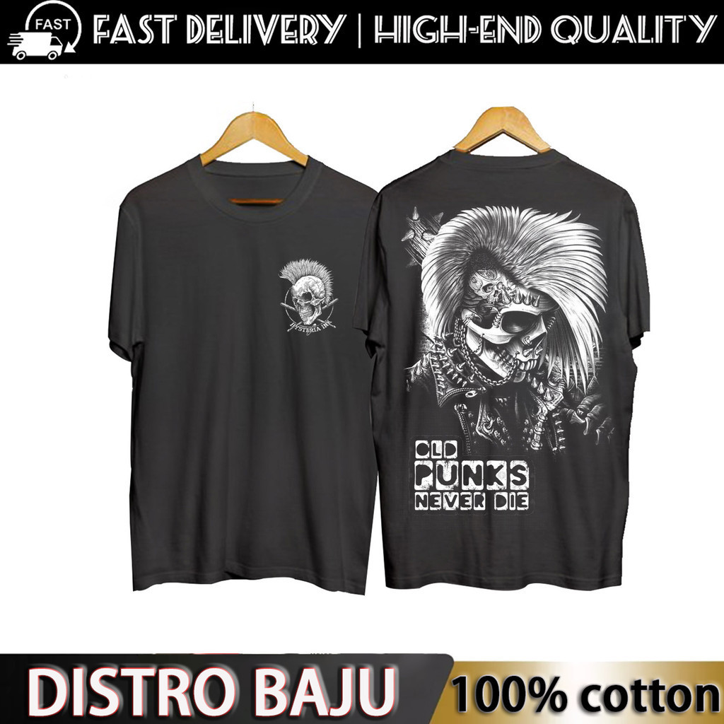 Distro T-Shirt เสื้อยืด 100% OLD PUNK CLOTHES ด้านหน้าด้านหลังอินโดนีเซีย